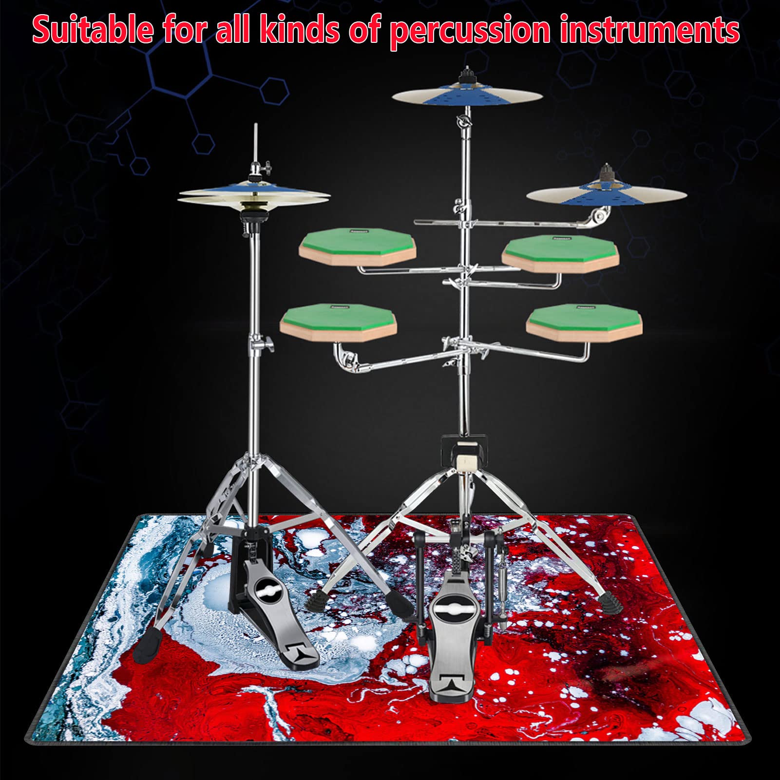 Tappeto per Batteria Tappetino per Batteria Tappeto a Tamburo Quadrato Antiscivolo Tappeto Drum Carpet per Batterie Acustica elettroniche Snare Drum Tappetino Insonorizzato (100CM - 160CM)