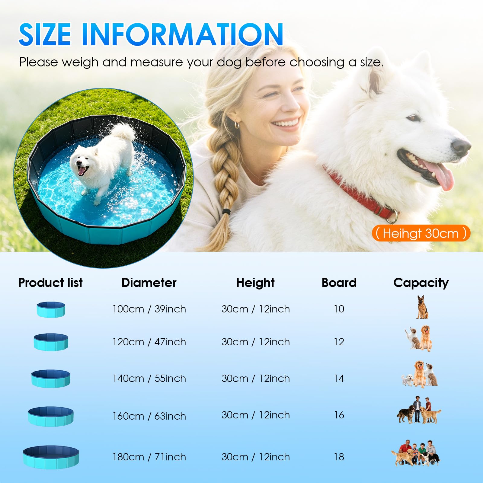 HAIKE Piscine pliable pour chien, baignoire pliable pour animaux de compagnie, pataugeoire portable pour chiens de petite, moyenne et grande taille, chats et enfants, piscine intérieure ou extérieure