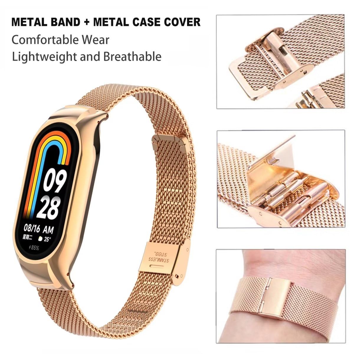 nuosiweilang Bracelet Compatible with Xiaomi Mi Band 8 Strap Metal Stainless Steel Replacement Wristband WatchBand Accessories for Xiaomi Smart Band 8 - Image 3