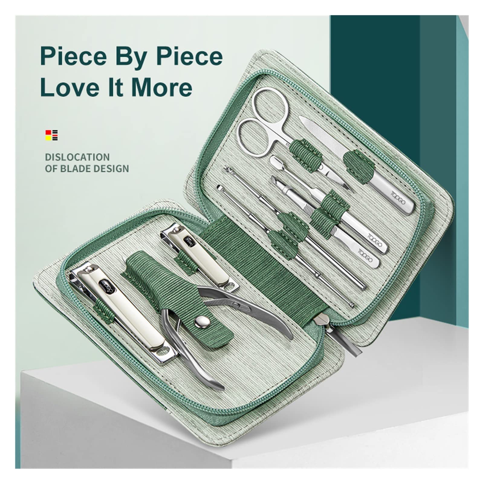 Set de manicura 9 en 1 Kits de Cuidado de pedicuras Función Completa Viajes Caja de Regalo Caja de Regalo Tijeras de uñas Herramientas (Color : Green)
