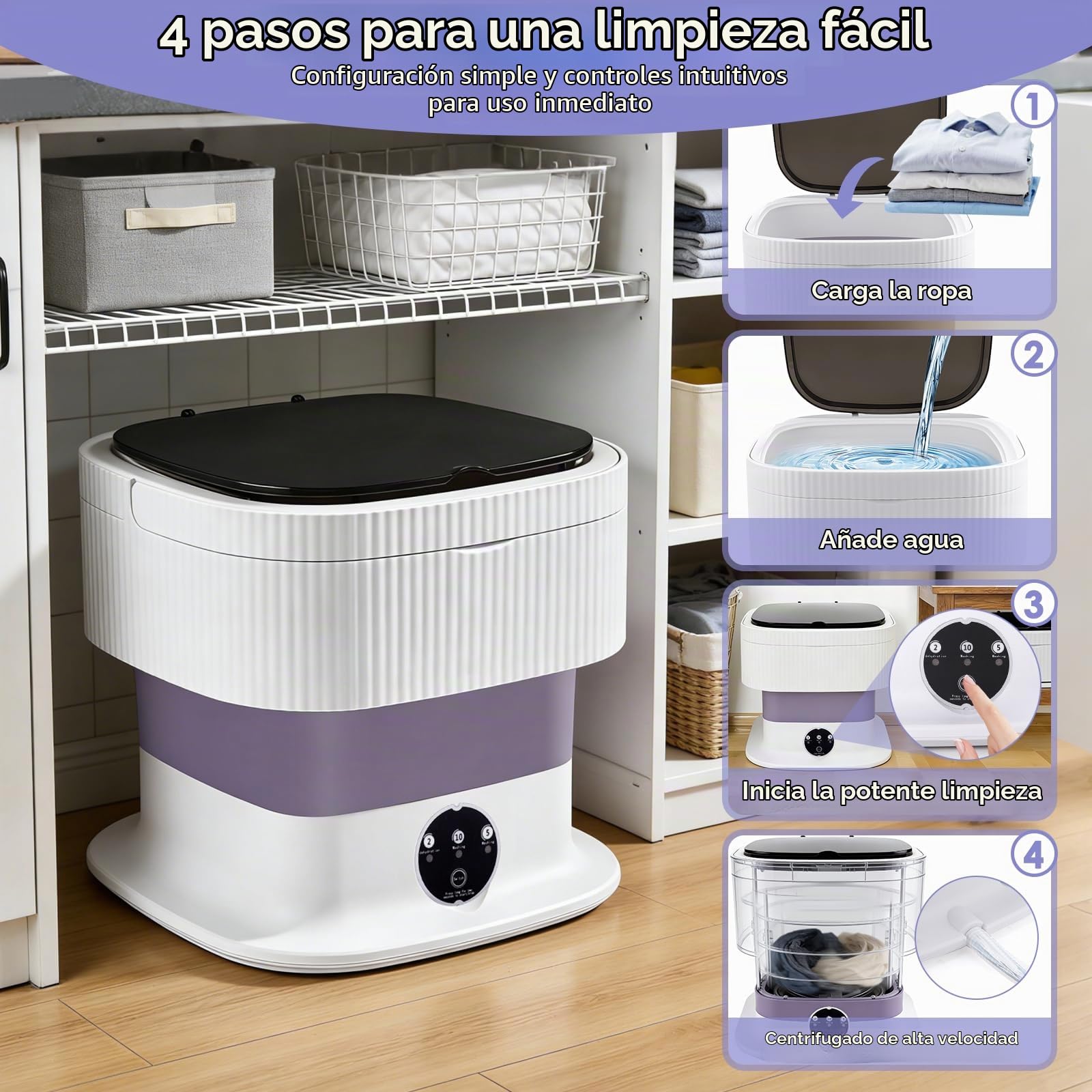 Mini Lavadora Portátil Plegable de 10L Lavadora Compacta, 3 Modos de Lavado | Cesta de Centrifugado Extraíble, Residencias de Estudiantes, Acampadas y Viajes