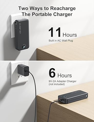 Miniatura 5 de Cargador ultraportátil de 20000 mAh con cables integrados y enchufe de pared de CA, cargador de teléfono celular PD20W USB-C de carga rápida,