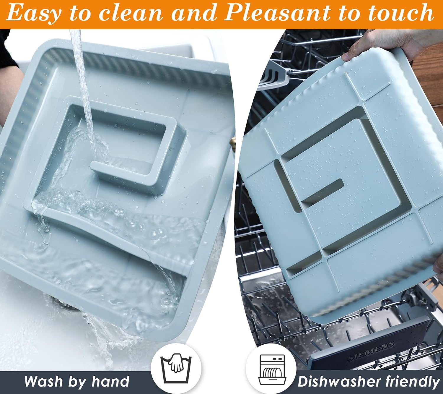 KOLUTI Nonstick Silicone Brownie Baking Pan, 12.8 x 12.8 x 1.6 Inch Square Cake Tray Bakeware Mold with Wide Grips, Perfect for Mini Loaf Dividing, Spatula Included