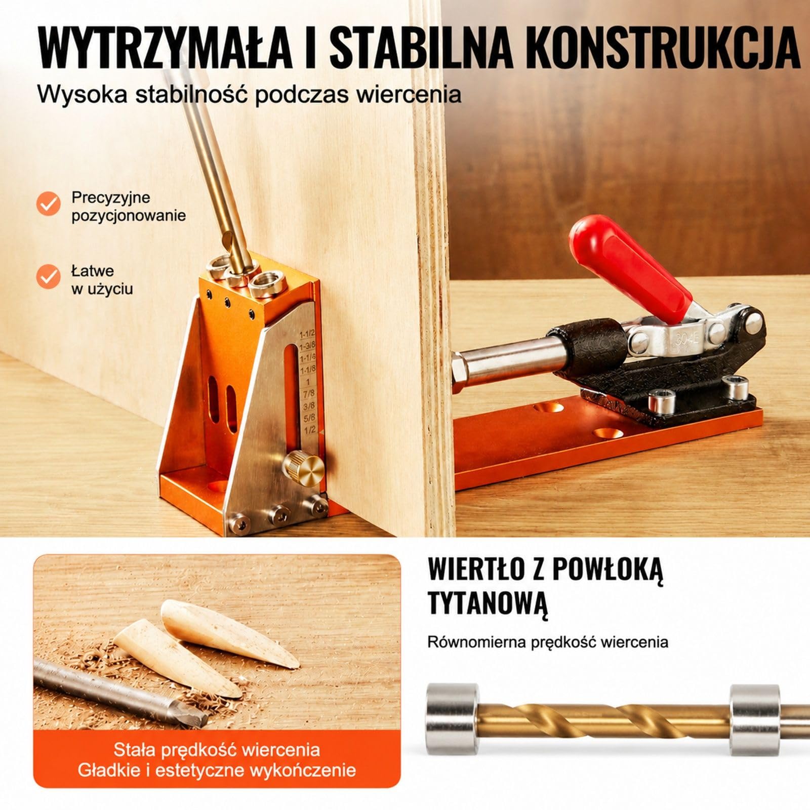 Zestaw szablonu do otworów kieszeniowych z trzema otworami, zaciskiem, kluczem, bitami kwadratowymi i stopem aluminium do obróbki drewna