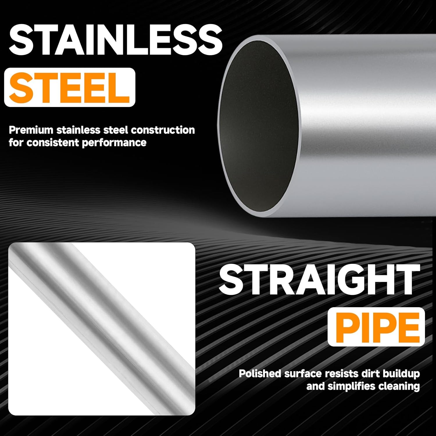 A-KARCK Straight Exhaust Pipe 3" OD, Stainless Steel 17.3" Long Mandrel Exhaust Tube