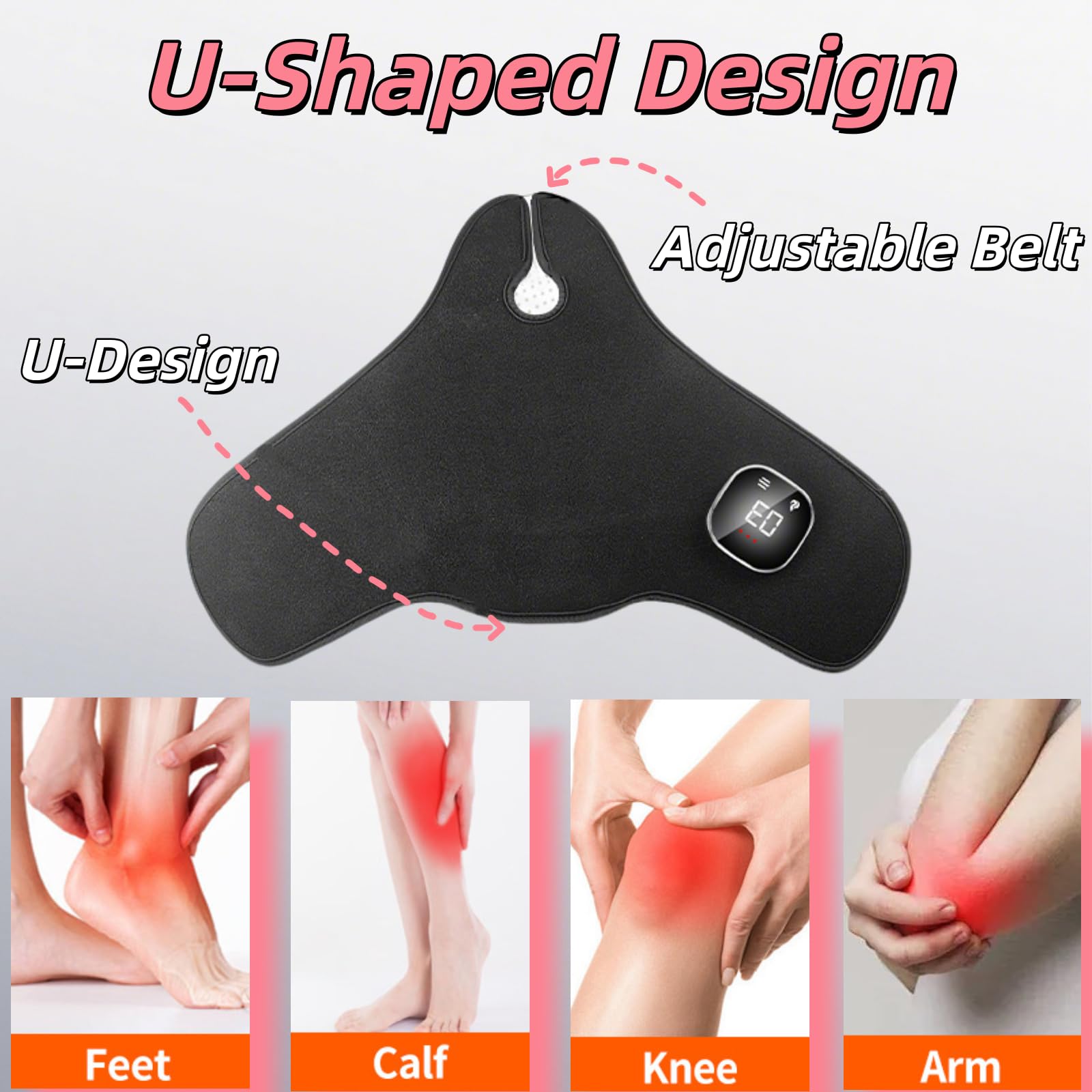 Ceinture de luminothérapie rouge sans fil Warmforwel pour pieds, mollets, genoux et bras, double longueur d'onde 660 nm et 850 nm, 64 LED, écran tactile, 5 modes, rechargeable par USB-C, sangle réglab