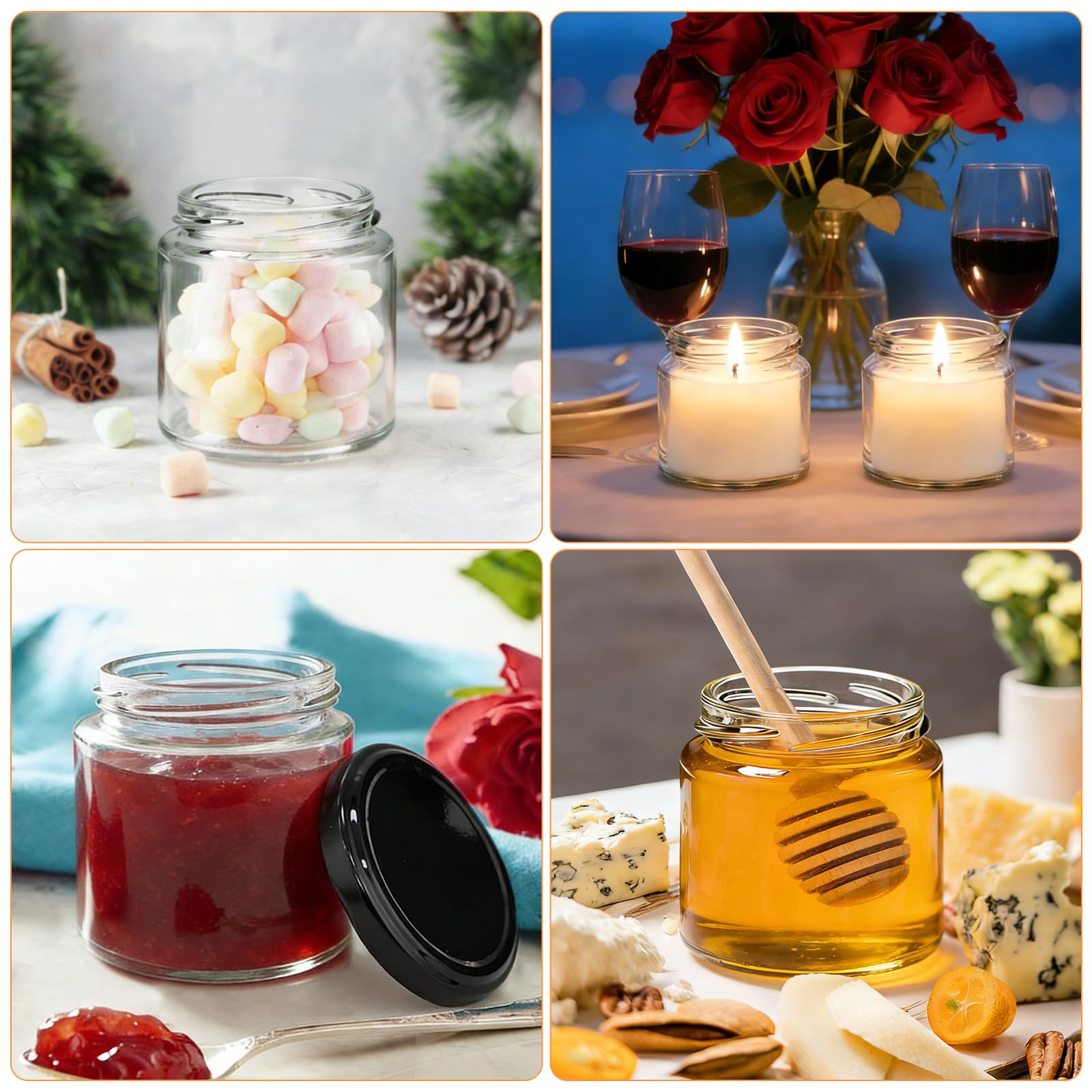 12 Set Barattoli di Vetro 150ml con Coperchio, Vassetti Piccoli Con 12 Etichette & Pennarello Ideali per Marmellata, Miele e Bomboniere