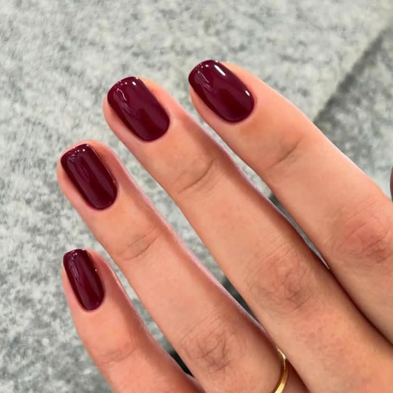 24 Stück Fake Nägel Press On Nails Kurz, Bordeauxrote Künstliche Nägel, Kurze Quadratische Press-On-Nägel Kunstnägel mit Kleber & Feile für Frauen