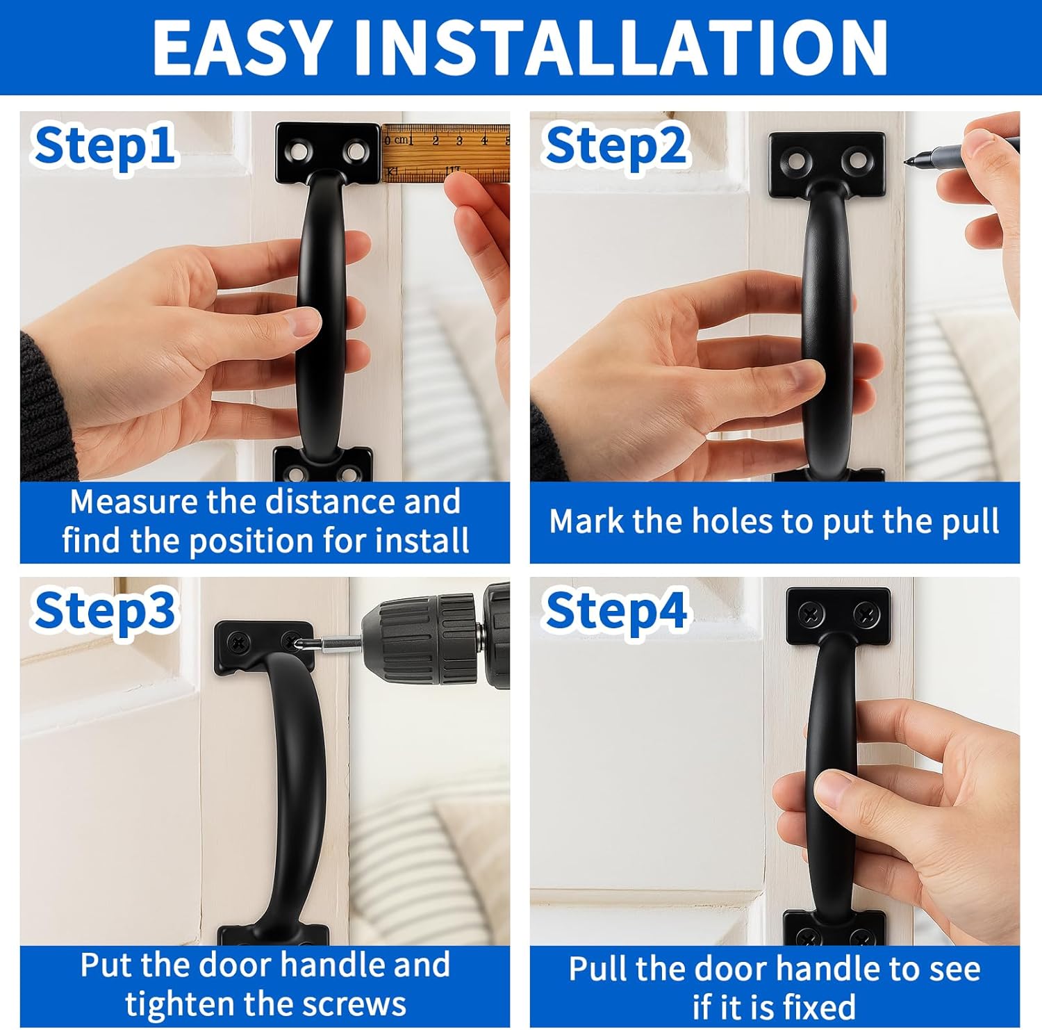 TamBee 2PCS 6-1/2 Inch Pulls Black Door Pull Handle Metal Kitchen Cabinets Furniture Wardrobe Medicine Handle in Black Door Hardware