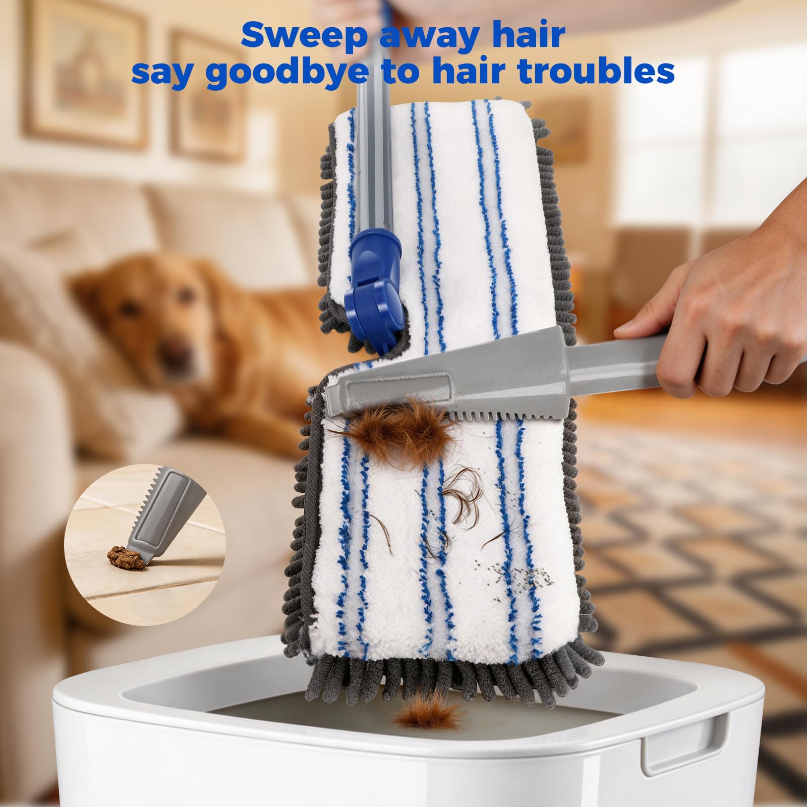 Masthome Mikrofaser-Mops für Bodenreinigung, Staubwischer mit 4 wiederverwendbaren Pads, Flacher Flip-Mops für Nass- und Trockengebrauch, professioneller Mikrofaser-Mop für Hartholz, Laminat