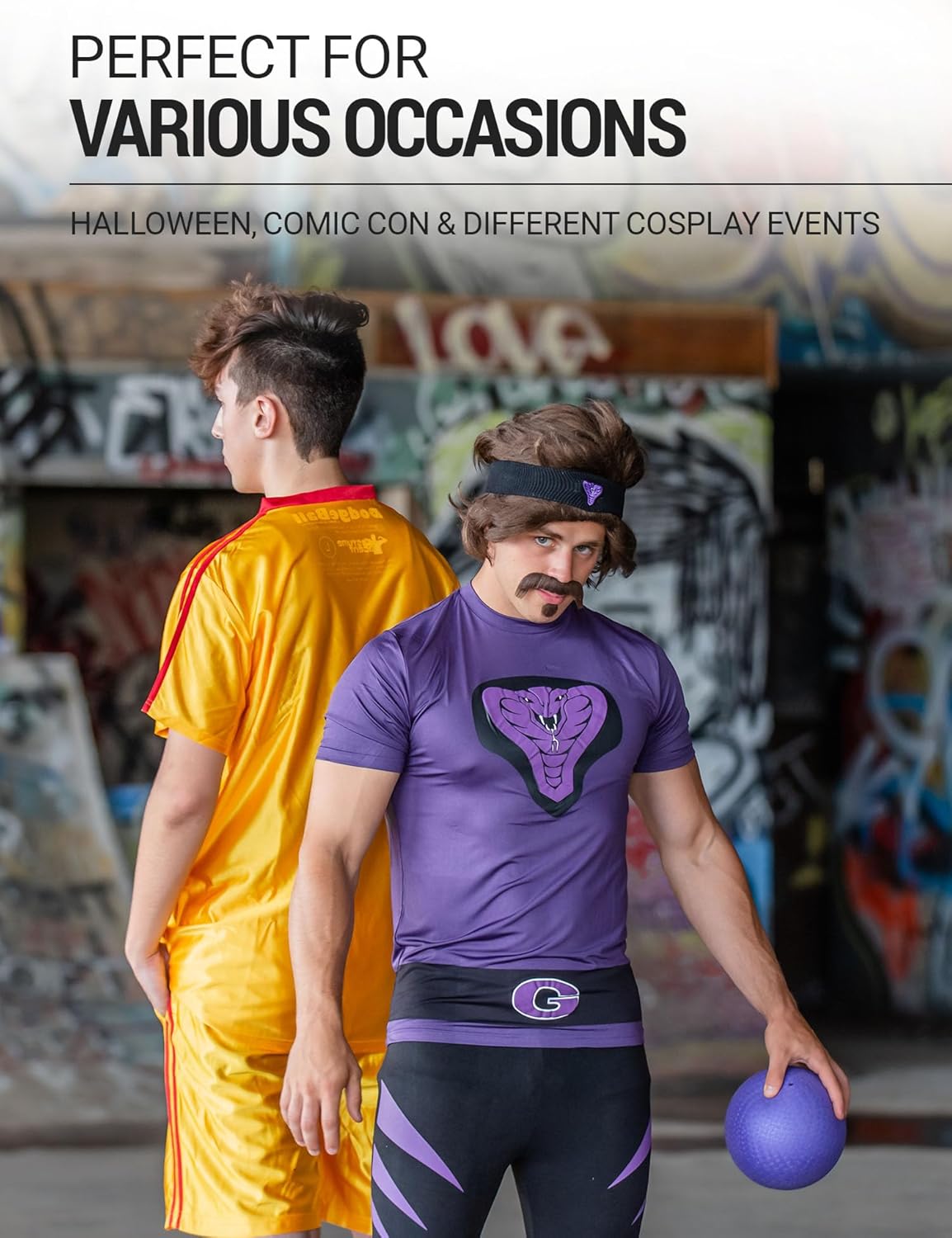 Costume Agent Dodgeball Purple Cobras Team Adult Halloween Costume Headband Shirt and Pants Set - Image 4