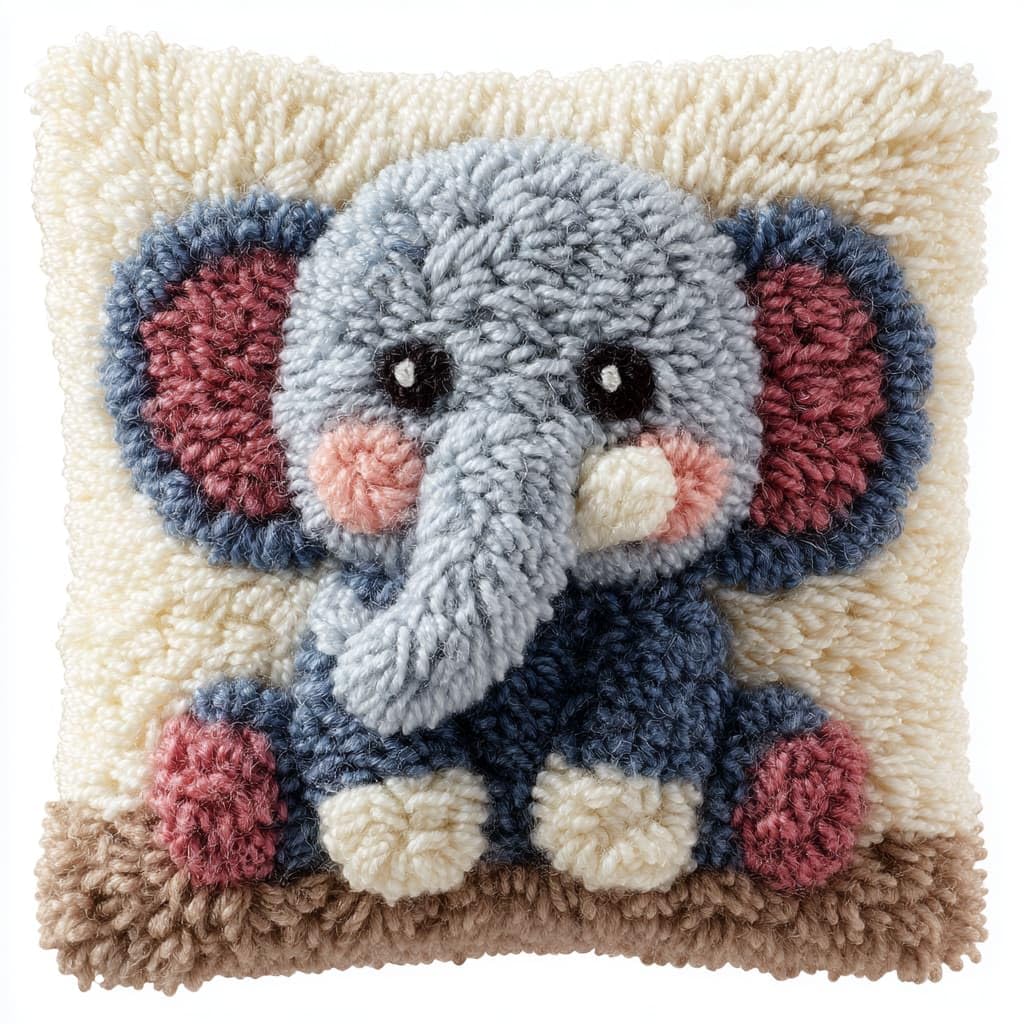 Taxpy Latch Hook Cushion Kits, Animals Elephant Pillow Case Rug Cover Beginner DIY Needlework Embroidery Kits Handmade Set 43 * 43cm