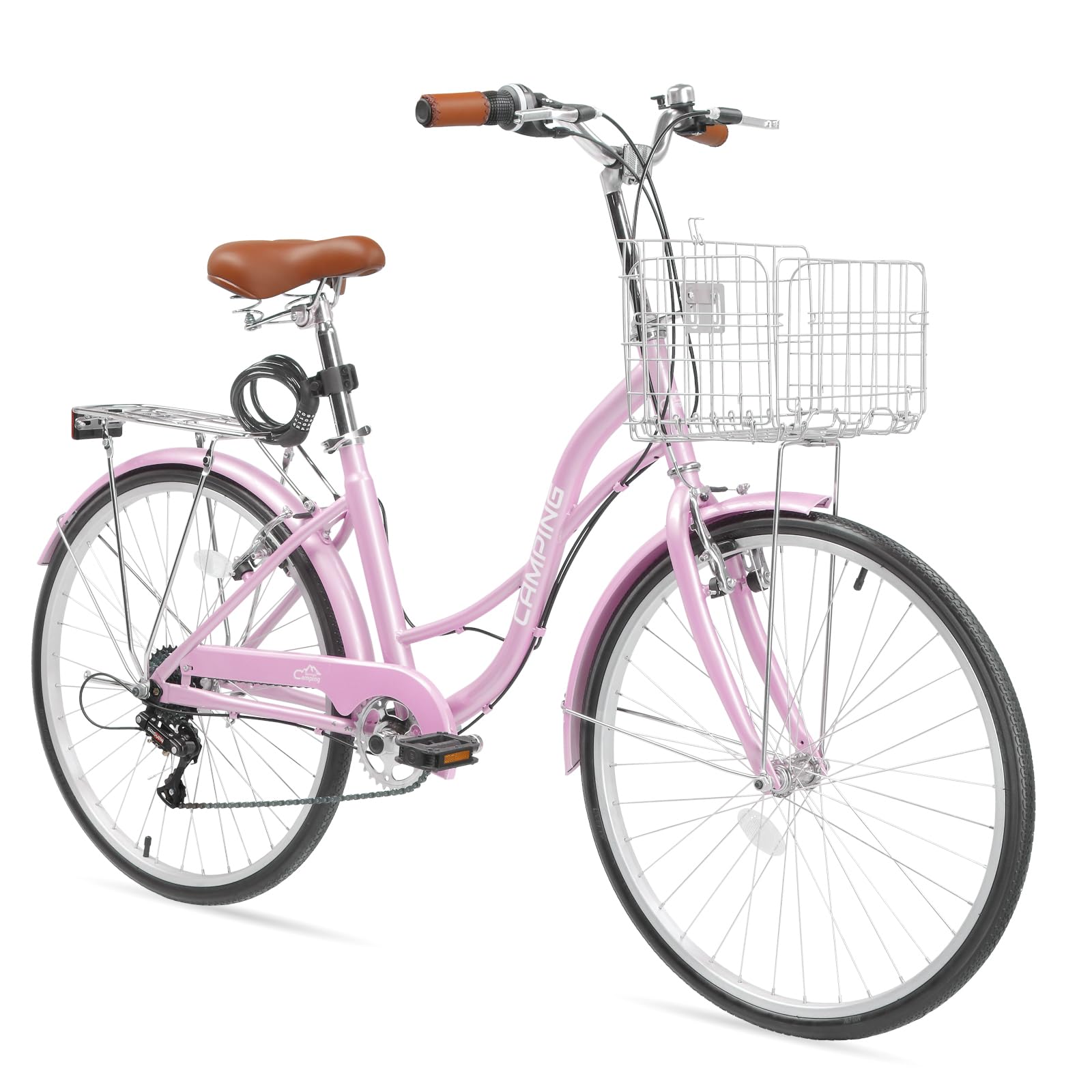 Ktaxon Women Bike 24/26 Inch Bicycles for Women, Beach Cruiser Bike with Premium Derailleur & Shift Lever, Adjustable Seat, High-Carbon Steel Frame
