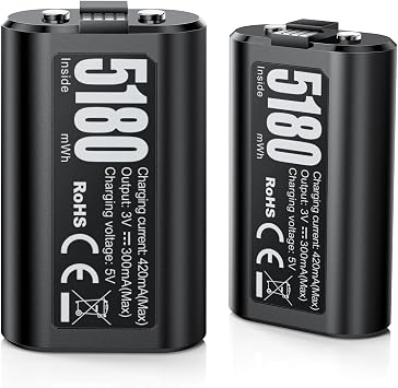 MENEEA Rechargeable Battery Pack for Xbox Series X/S, 2 Pack 5180mWh Large Capacity Xbox Controller Battery, Fast Charging Support, Plug and PlayIncludes 2 Batteries Only