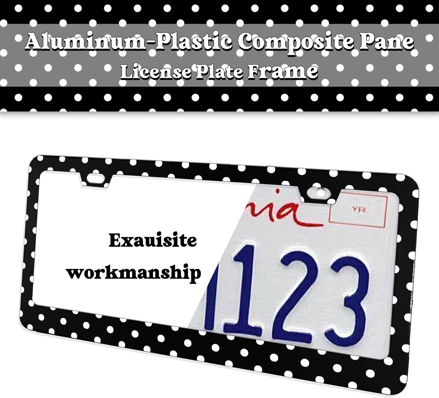 2Pcs Printed Aluminum Alloy License Plate Frames and 1 Set of Printed Valve Caps,Sturdy and Rust-Proof Aluminum Brackets,Unisex Car License Plate Frames,Screws Included. (Black Spots)