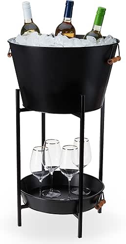 Twine Black Beverage Tub with Collapsible Stand, Large Metal Bucket