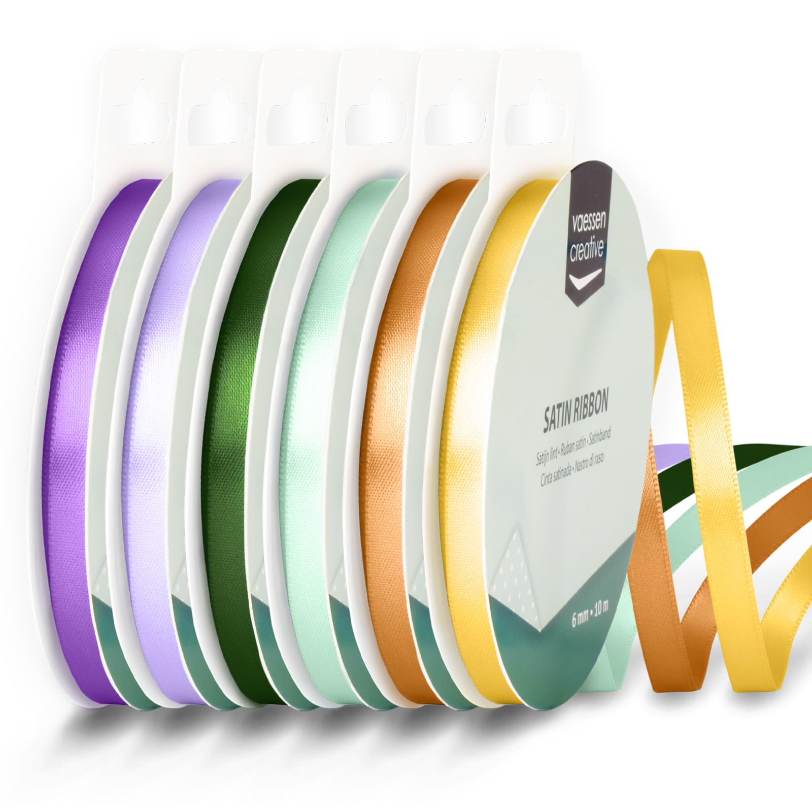 Vaessen Creative Double-Sided Satin Ribbon 6mm x 10m, Mediterranean Colours, 6 Pieces