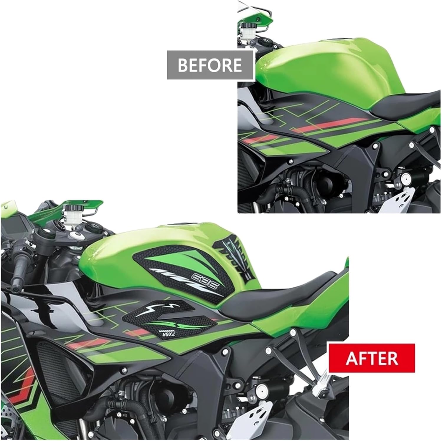 Motorcycle Tank Sticker Motorcycle Accessories Non-Slip Side Fuel Tank Pad Stickers Protection for KAW&A&SAKI ZX-6R ZX636 2019-2025.