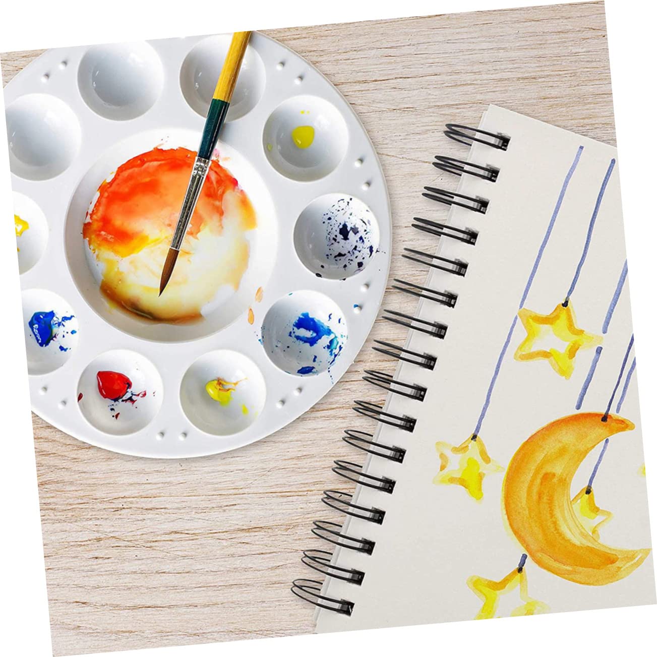 ARTIBETTER 5 Ensembles Palette De Peinture Ronde Plateau De Mélange Pigment Durable Et pour Artistes Peintres Amateurs Et DIY Palette Plastique Multi pour Peinture À Huile Et 15 Pièces * 5