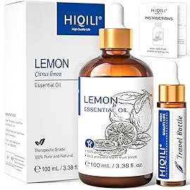 HIQILI Lemon Essential Oil, Household Cleaning, Air Purification, Skin Care, Can be Added to Cleansers, Sprays, Body Lotions Use - 3.38 Fl Oz/100ML