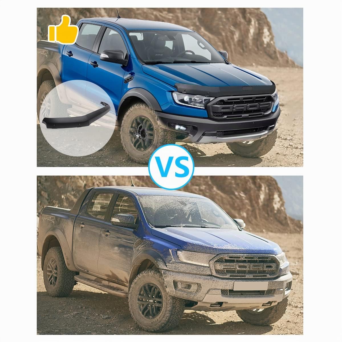 Motorhaube Deflektor Steinschlagschutz für Ford Ranger Wildtrak 2016-2022 Raptor XL XLT Limited ABS witterungsbeständig