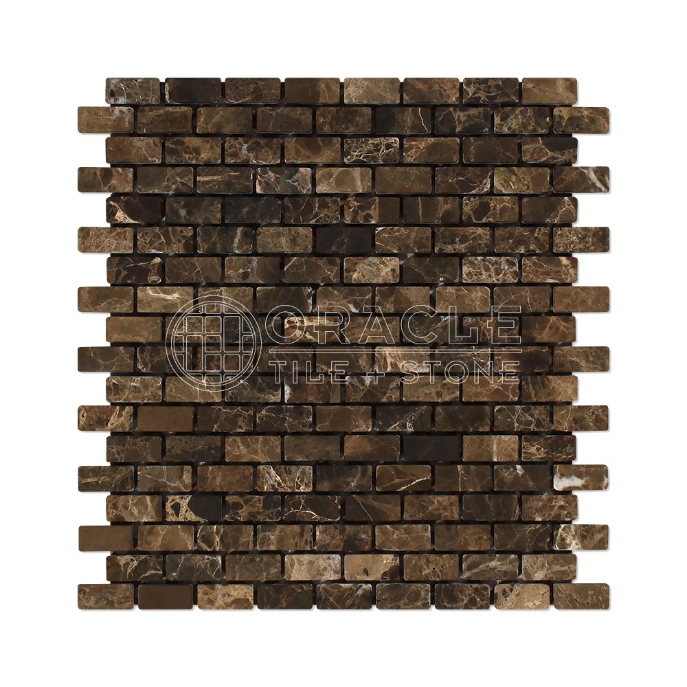 Emperador Dark Spanish Marble Mini Brick Mosaic Tile, Tumbled