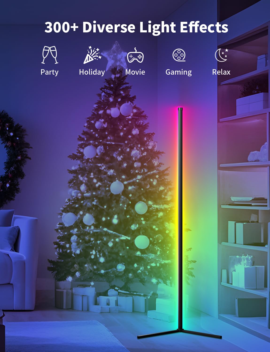 Lampa stojąca LED, 159 cm, RGB, ściemniana za pomocą pilota zdalnego i aplikacji, 16 milionów kolorów, synchronizacja muzyki i timer, DIY lampa stojąca LED (159cm Bluetooth)