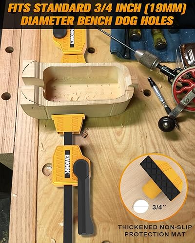 Miniatura 5 de Bench Dog Clamps for Woodworking - EWORK Wood Clamps Up to 155 Lbs Clamping Force - Woodworking Clamps for Workbench 20mm Dog Hole Edge Clamps Quick