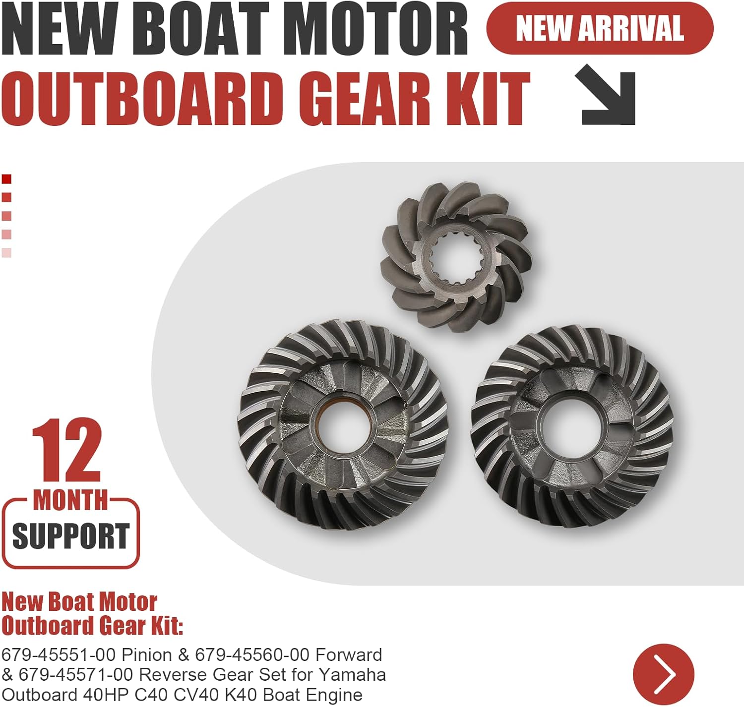 New Boat Motor Outboard Gear Set Kit 679-45551-00 Pinion and 679-45560-00 Forward and 679-45571-00 Reverse Gear Set for Yamaha Outboard 40HP C40 K40 CV40 Boat Engine