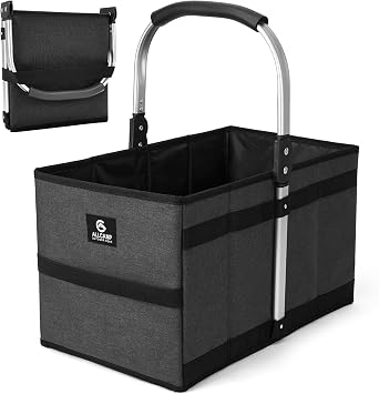 ALLCAMP Collapsible Basket - Folds to 9.8" L x 9.6" W x 2.75" H | 27L Large for Picnic, Grocery, Laundry | Portable Reusable Foldable Storage Black - Collapsible Laundry Basket & Shopping Basket