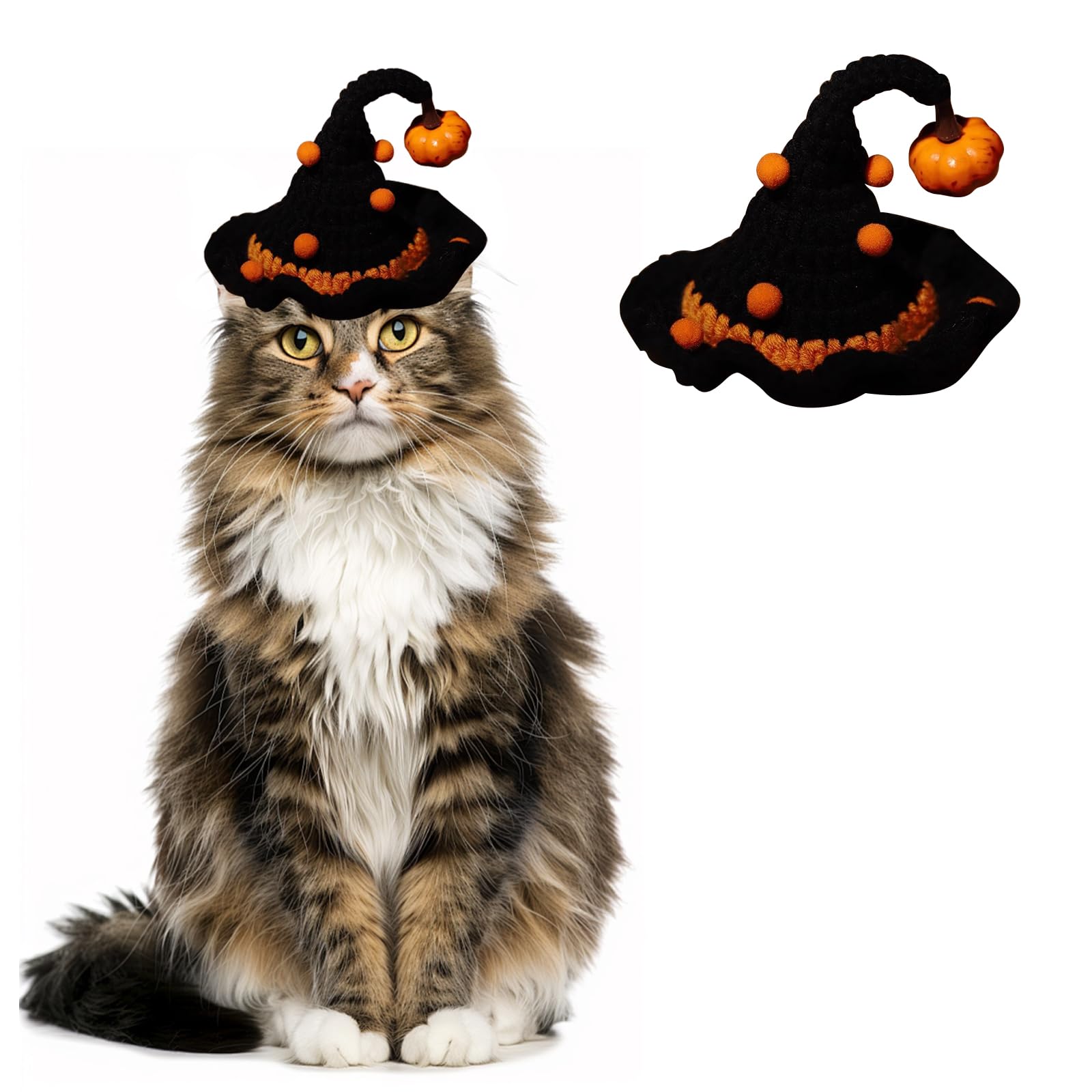 Cat Halloween Costume Pet Pumpkin Hat Adjustable and Washable Purple Scarf Accessories for Halloween Cat Clothes Dress up Under 6 KG (Pumpkin hat)