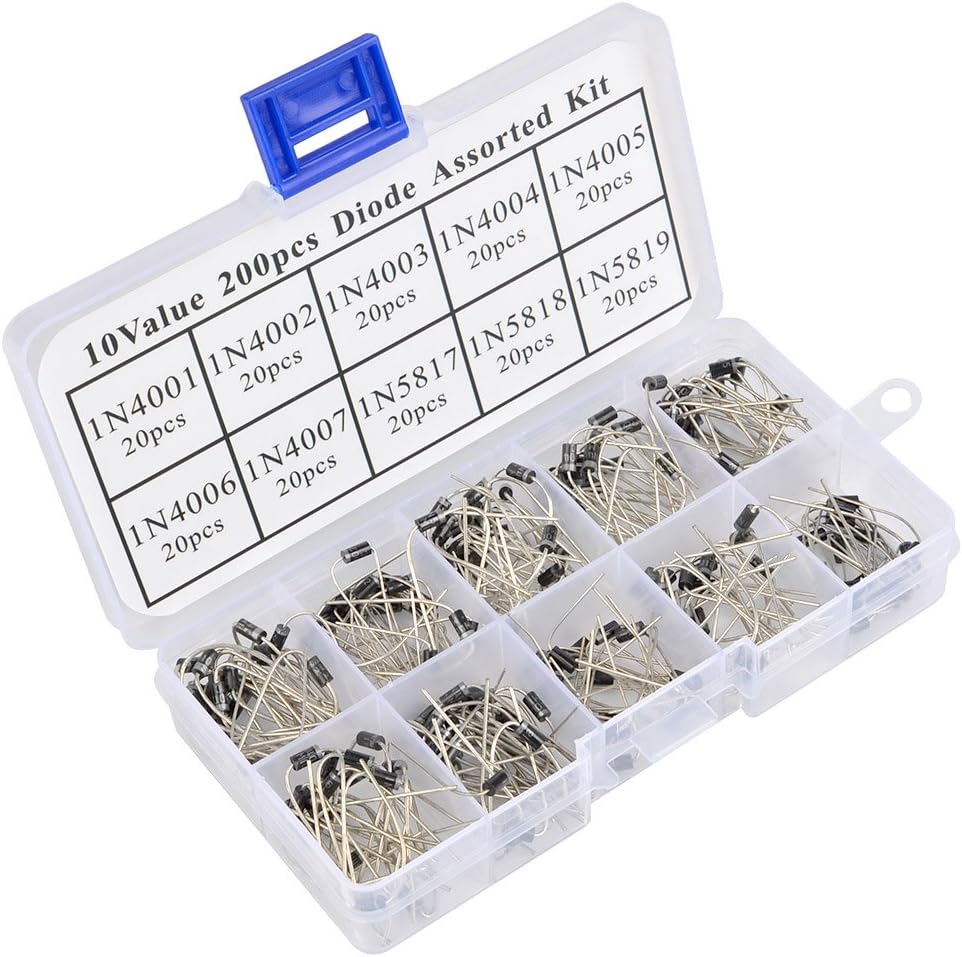 QLOUNI 200pcs 10 Value Rectifier Diode 1N40011N5819 Zener Diode Assortment Kit with
