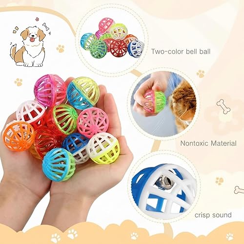 Vista 2 de Silkfly 30 bolas de juguete para gatos con campanas, bolas de plástico para cascabeles para gatitos, juguetes interactivos de persecución