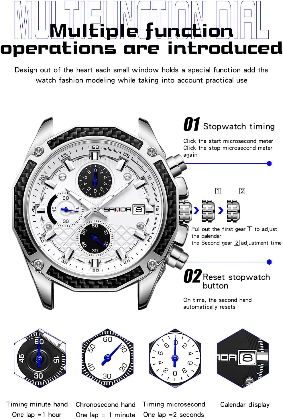 Mens Watches for Men Analog Quartz Watches with Waterproof Chronograph Calendar Leather Strap Stainless Steel Watch,Classic Stylish Fashion Sport Casual Business Wristwatch - Image 2