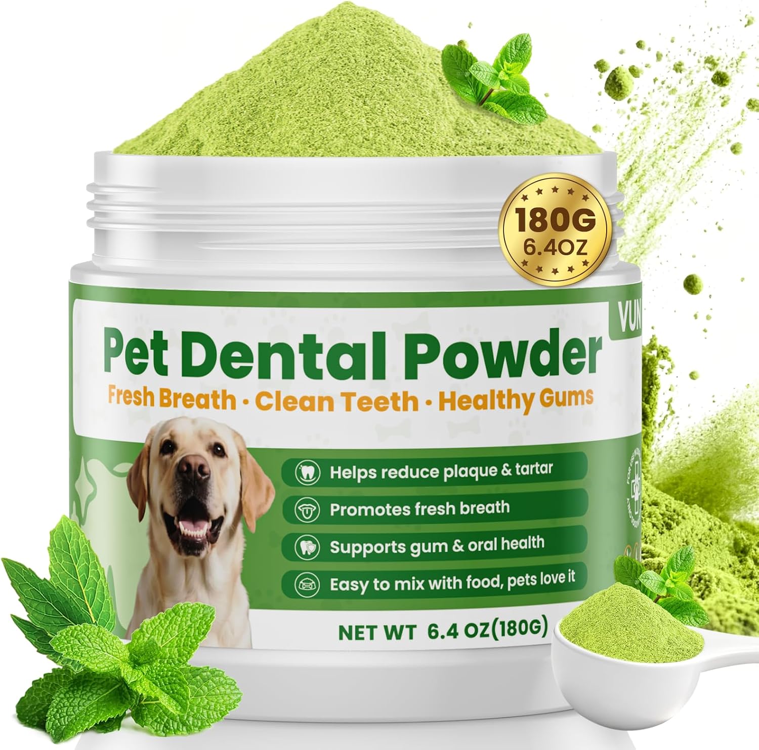 Dog Dental Powder for Dogs Teeth Cleaning Powder Probiotic Dental Care Supplement for Pet Dog Breath Freshener, with Brown Algae, Plaque Tartar Remover, Fresh Breath, Sensitive Stomach Support