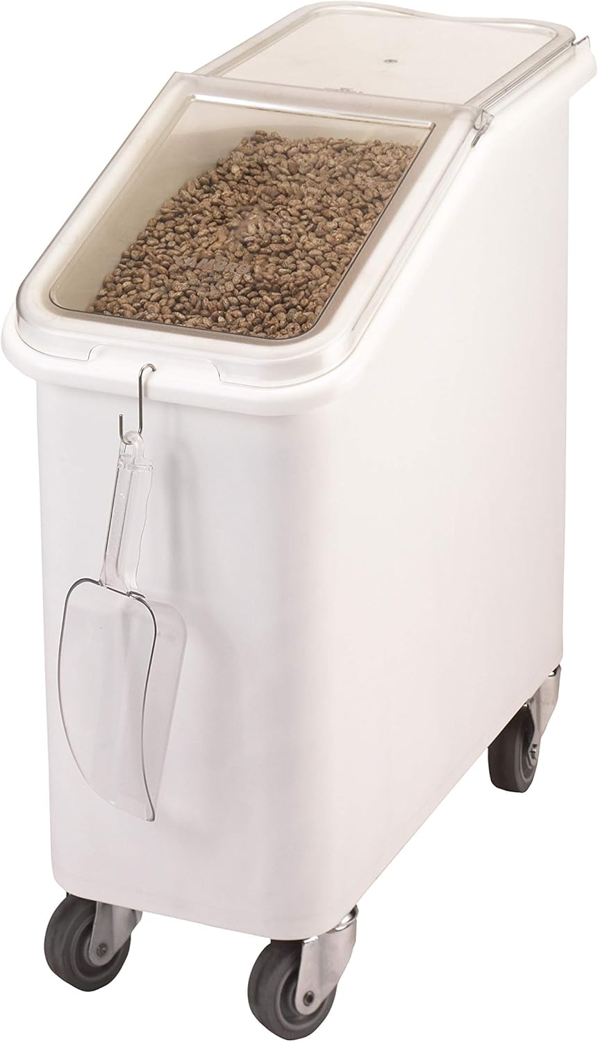 Cambro 21 gal White Plastic Slant Top Ingredient Bin With Clear Lid - 29 1/2"L x 13"W x 28"H - Lidded Home Storage Bins