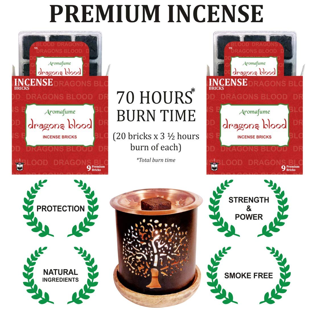 Sponsored Ad - Aromafume Dragons Blood Incense Bricks (2 Trays x 9 Bricks) with Tree of Life Exotic Incense Diffuser | Ideal for Positive Vibe Generation, Meditation, Purification, Healing & Rituals