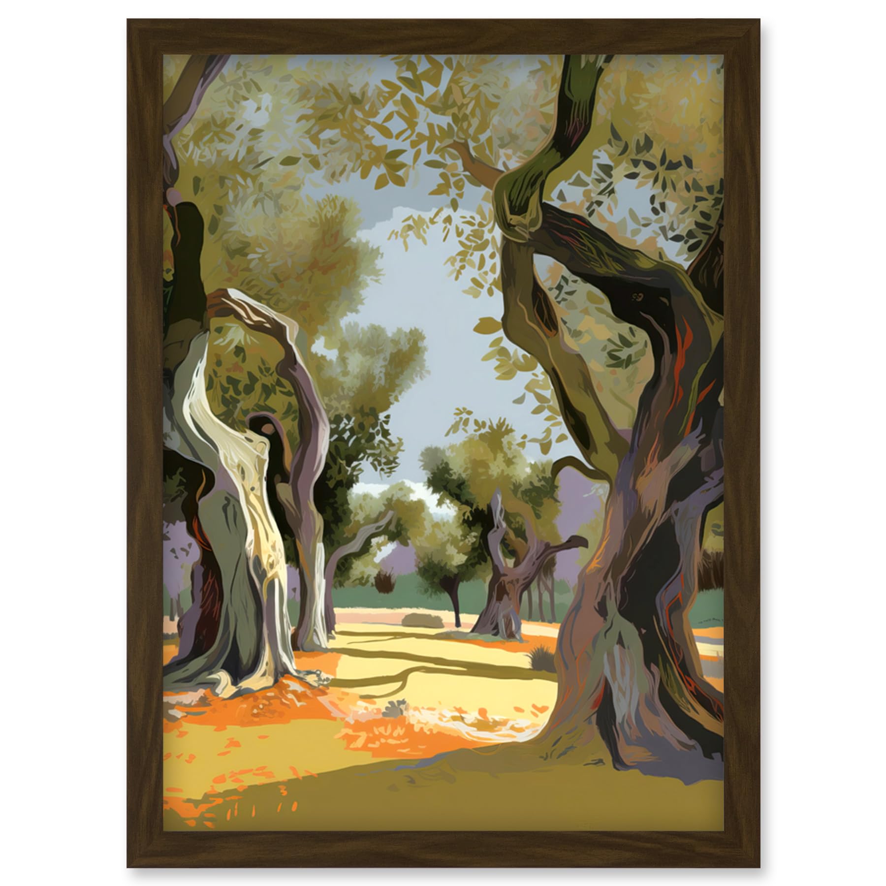 Artery8 Mediterranean Landscape of an Olive Tree Grove Artwork Framed Wall Art Print A4