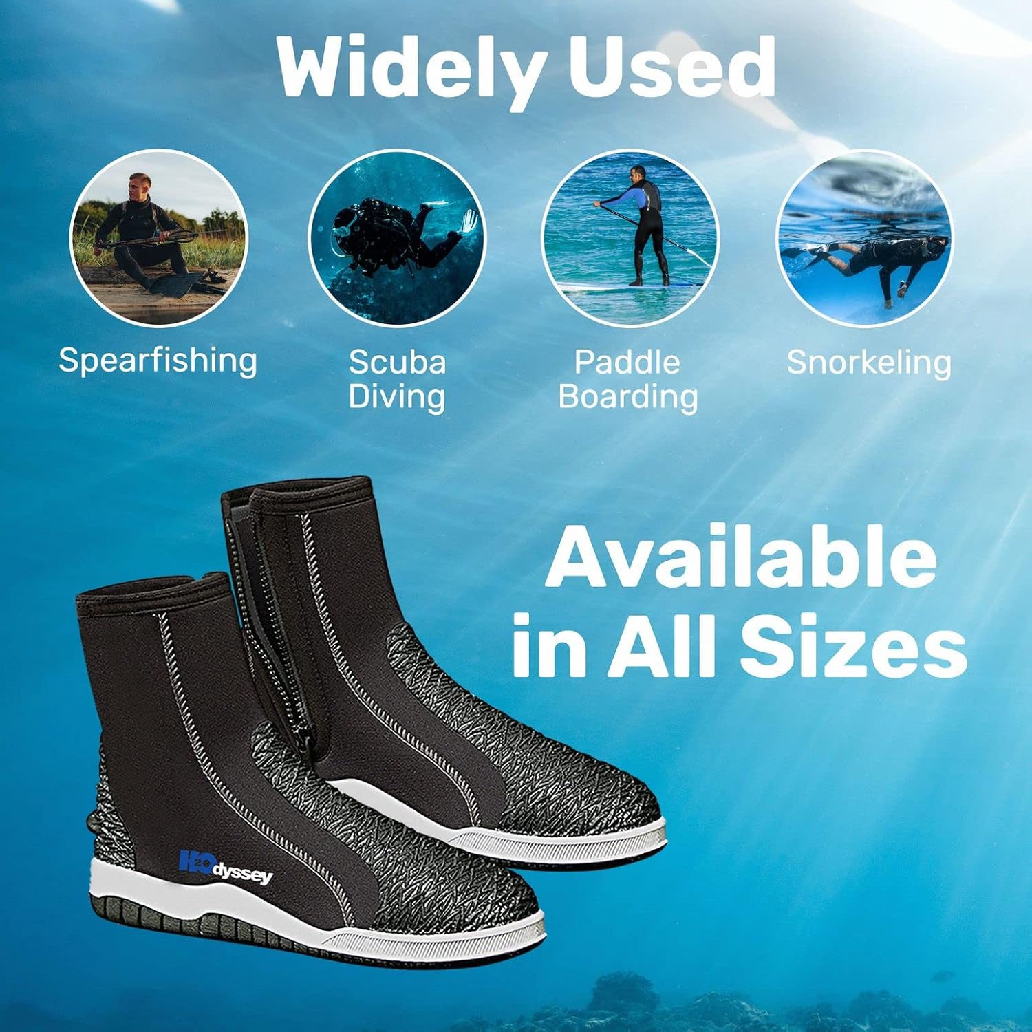 H2ODYSSEY Ultrasole 5mm Boot - Water Sports and Diving Shoes - with Extra High Ankle & Anti Slip Traction Sole