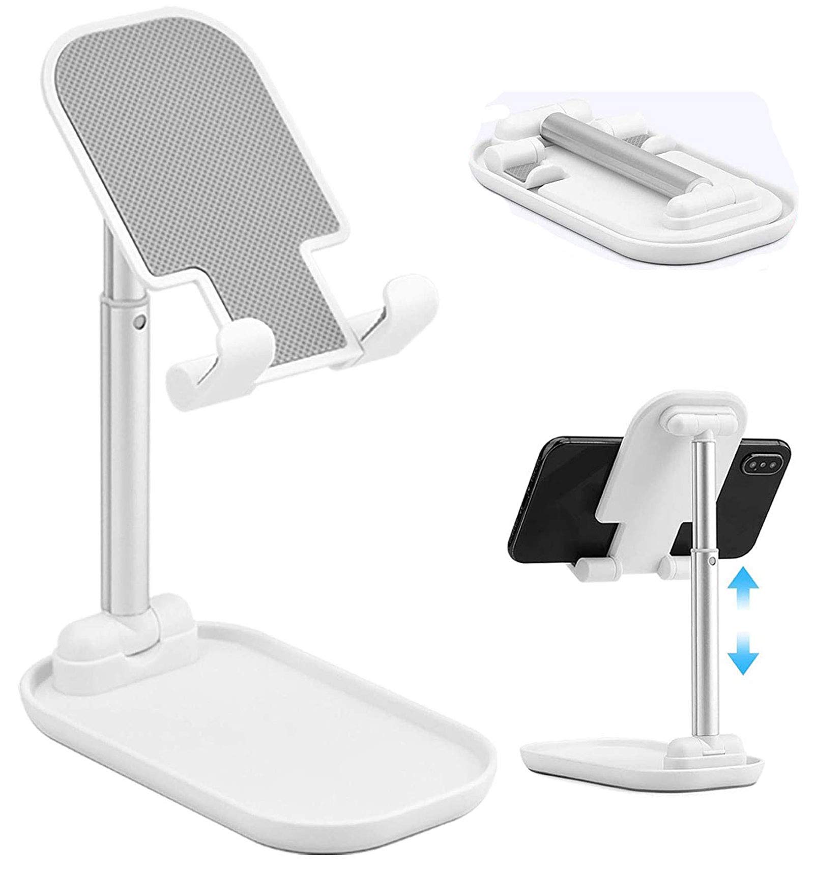 Updated Foldable Phone Stand, Angle & Height Adjustable Desk Cell Phone Holder Compatible with All 4-11" iPhone / HUAWEI / Samsung / iPad Mini / Nintendo Switch / Kindle/Tablet (White)