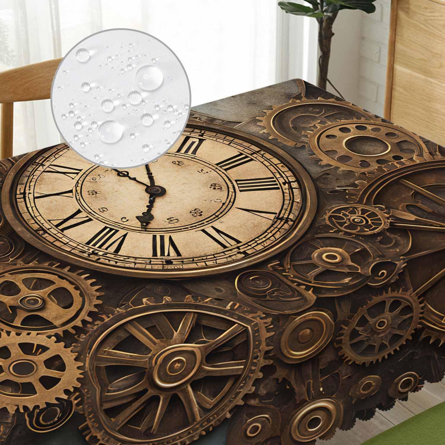 Clock Gears Tablecloth for Rectangle Tables Rusty Steampunk Clock Gears Brown Picnic Table Cover Indoor and Outdoor Table Cloth Camping Tablecloths for Dinner Kitchen 52"X70" image 2