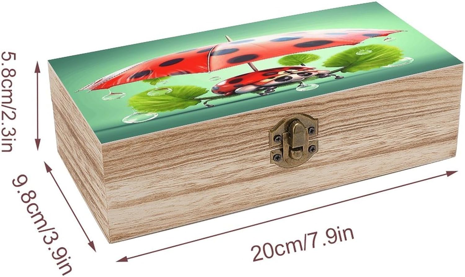 Funny Ladybug Holding Umbrellas Wooden Box Sturdy Vintage Storage Box with Hinged Lid Exquisite Wood Keepsake Boxes Large Jewelry Case Cute Trinket Holder Unique Gift for Men Women image 2