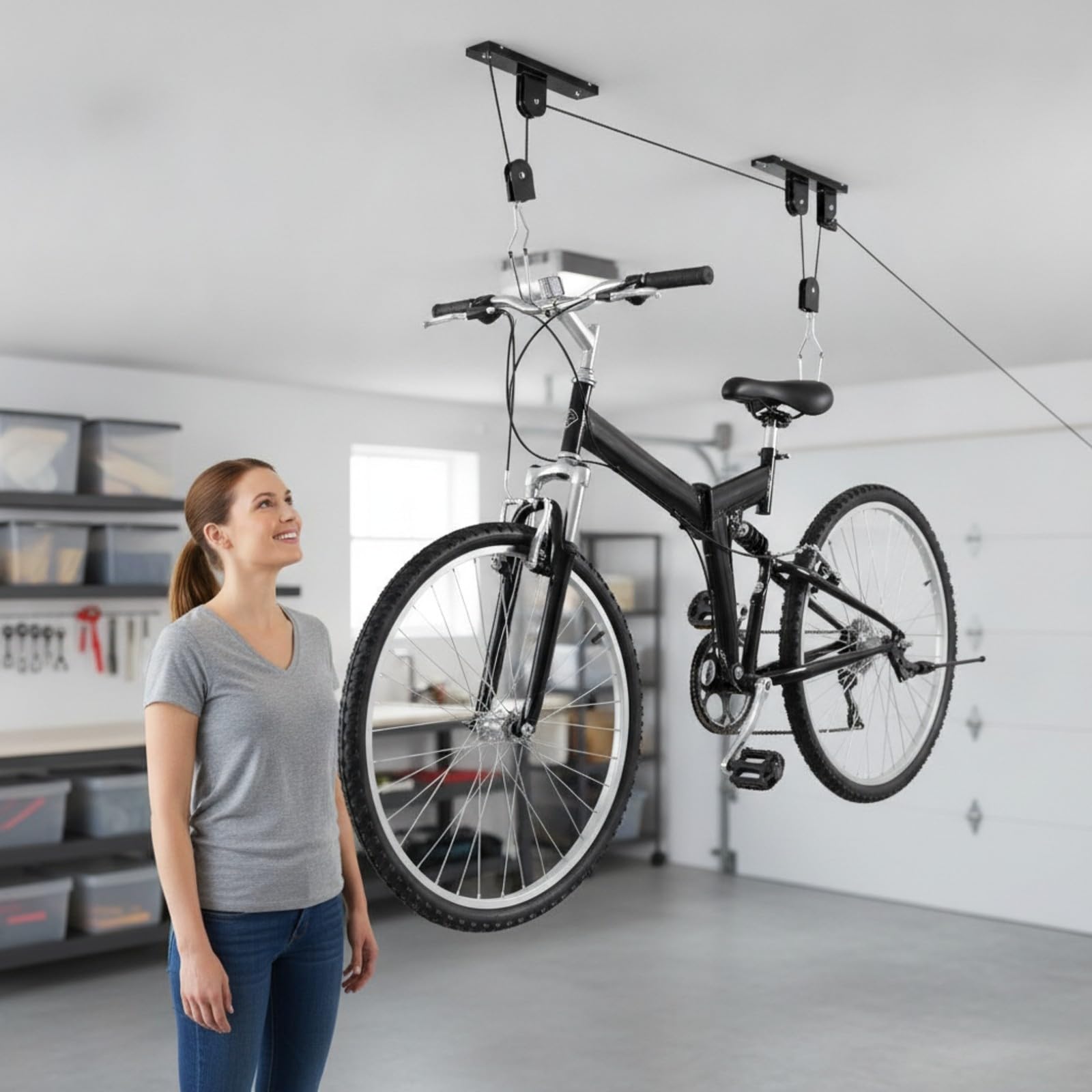 TISHITA Rack Bicicleta Montado en Pared con Poleas Seguro Elevador Bicicleta con Cuerda 15 Portabicicletas para Garaje, Taller