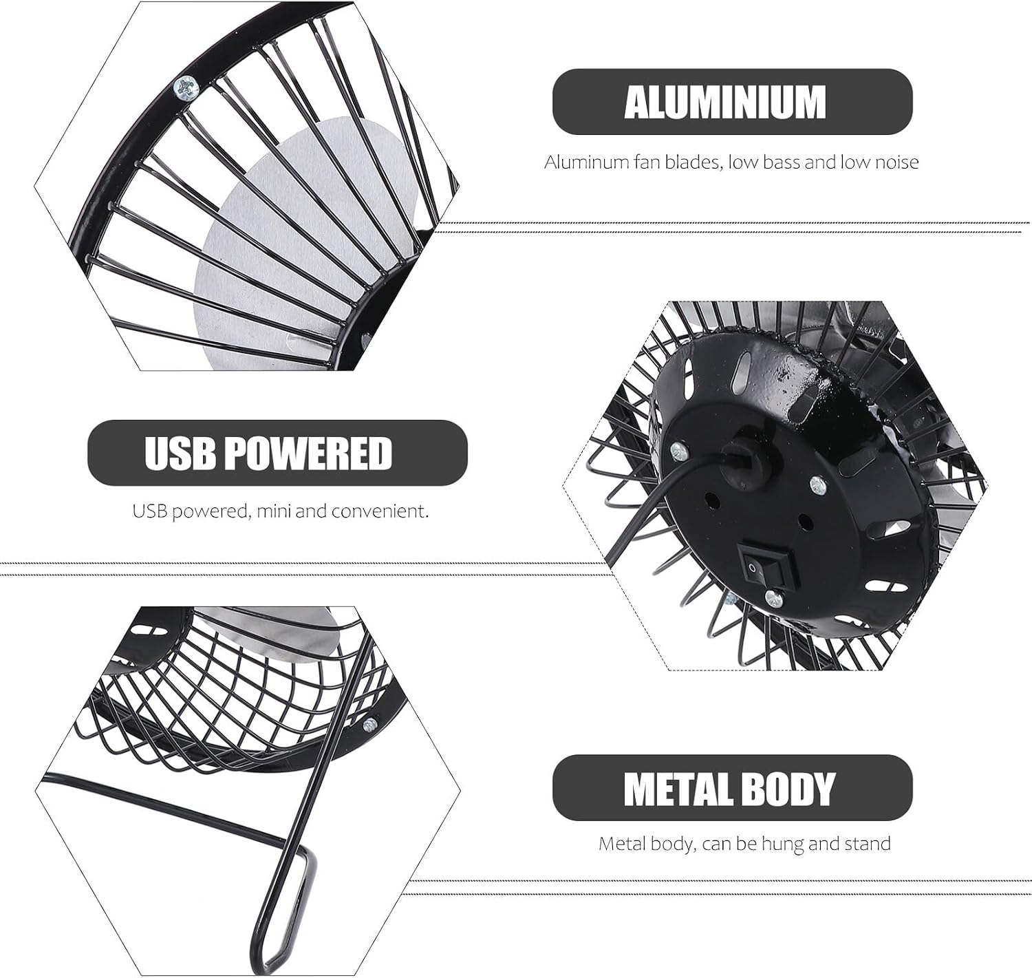 Mobestech Portable USB Charging Mini Desktop Fan 6-inch Small Quiet Table Fan for Office Dormitory Use, Black