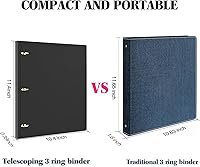 Vista 3 de INFUN Carpeta telescópica de 3 anillos de 1 pulgada, 4 unidades, color negro, carpeta de plástico portátil con lomo telescópico, carpetas de 3