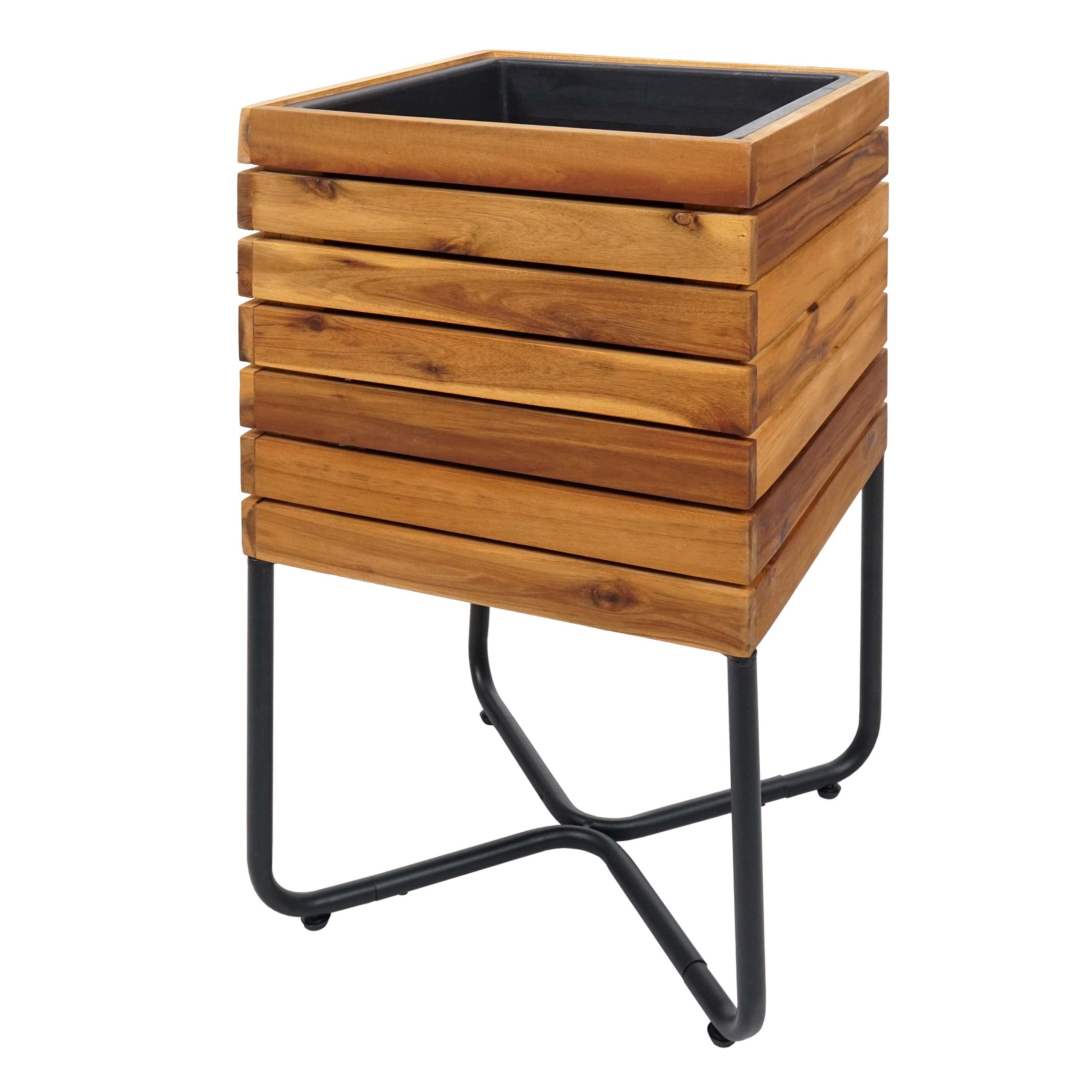 Mendler Jardinera HWC-L25, macetero cuadrado, 60 x 33 x 33 cm, acero al aire libre, madera de acacia, certificado FSC, marrón
