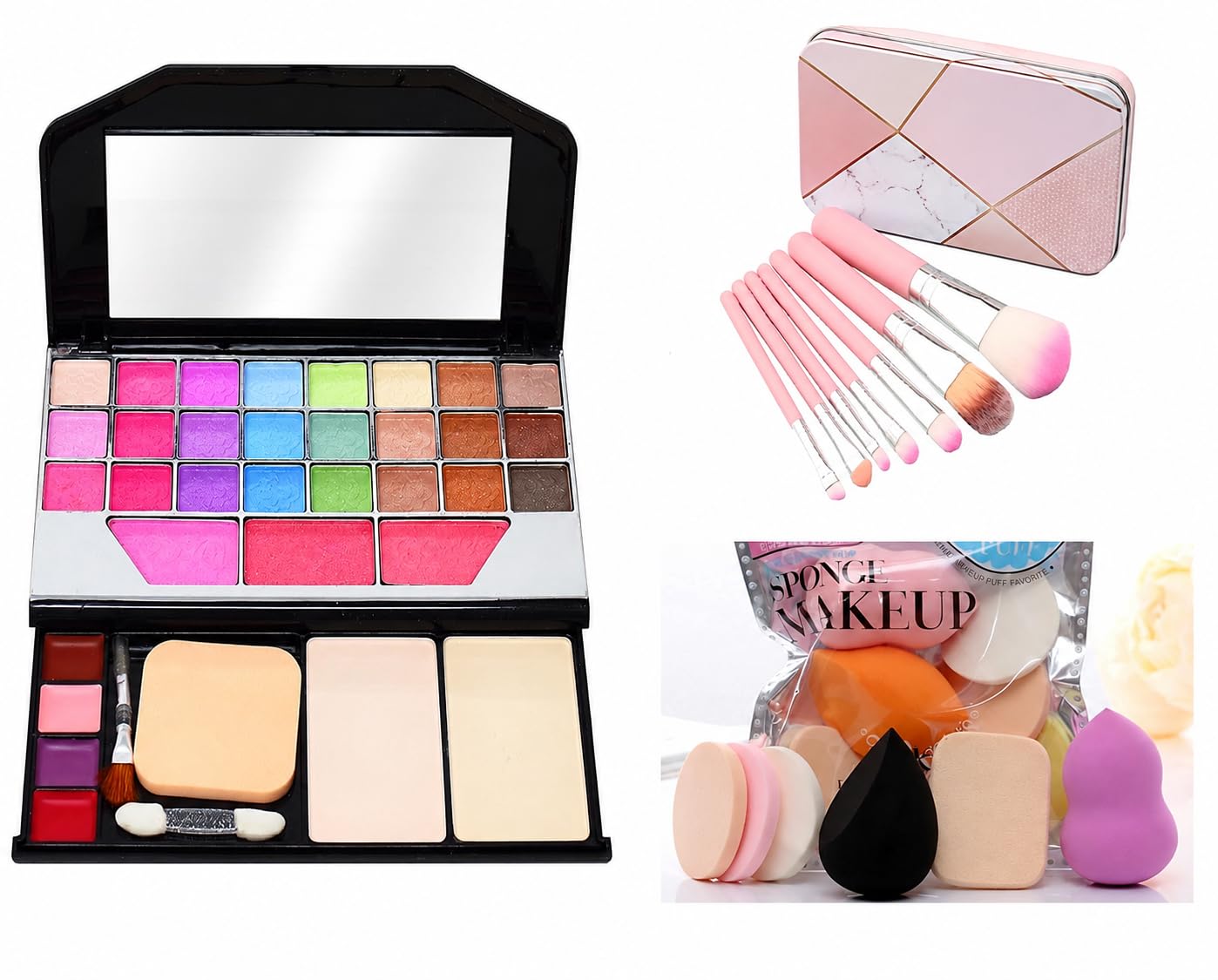 MAYU Fashion Makeup Kit for Girls + Premium Makeup Brushes + Beauty Makeup Sponges (Pink Brush + 6155)-image-7