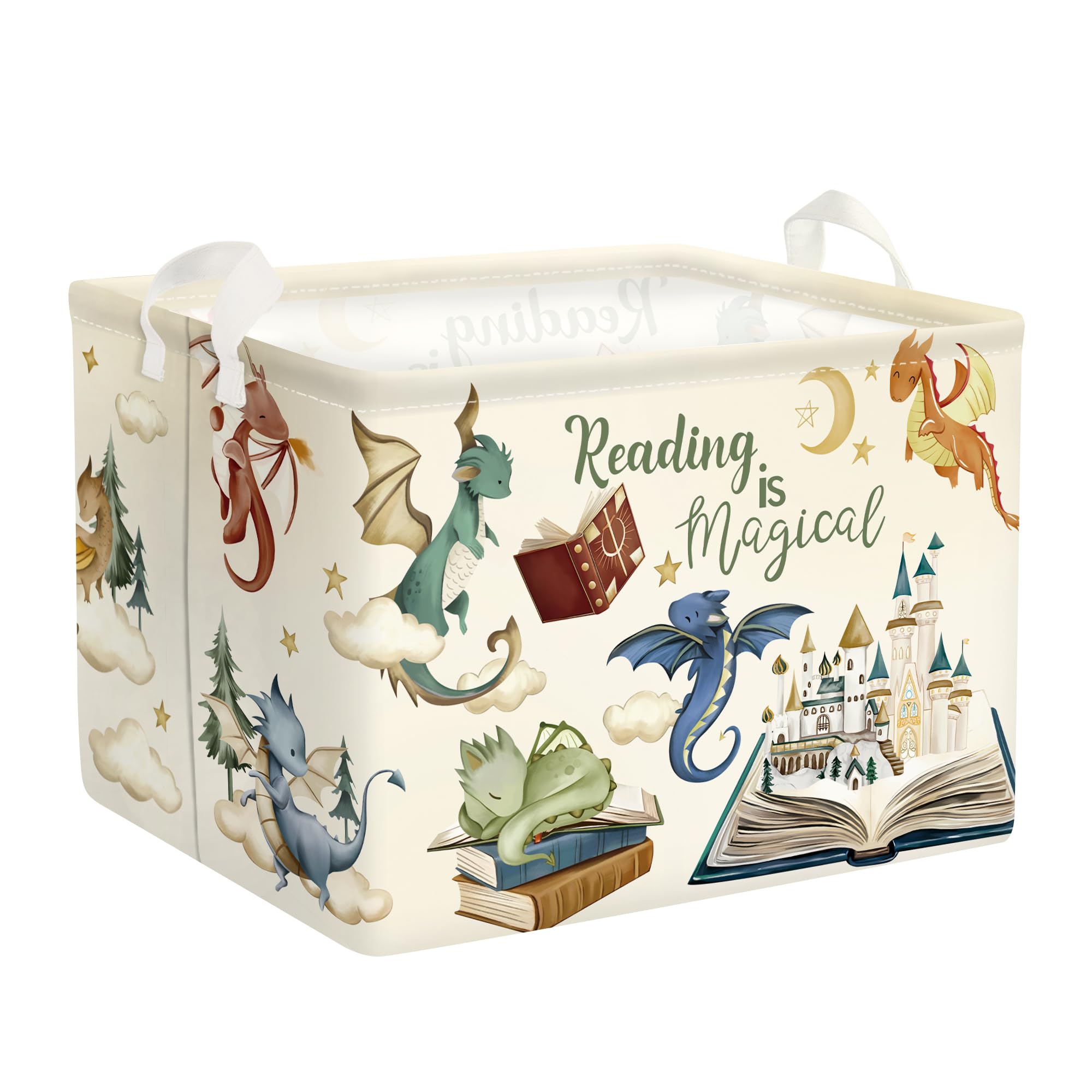 Grande Cesta Porta Biancheria Dinosauri Carini Pieghevole Cestini Portaoggetti Giocattoli Vestiti per Bambino Cesta Indumenti Sporchi per Bagno,Libri magici,36L