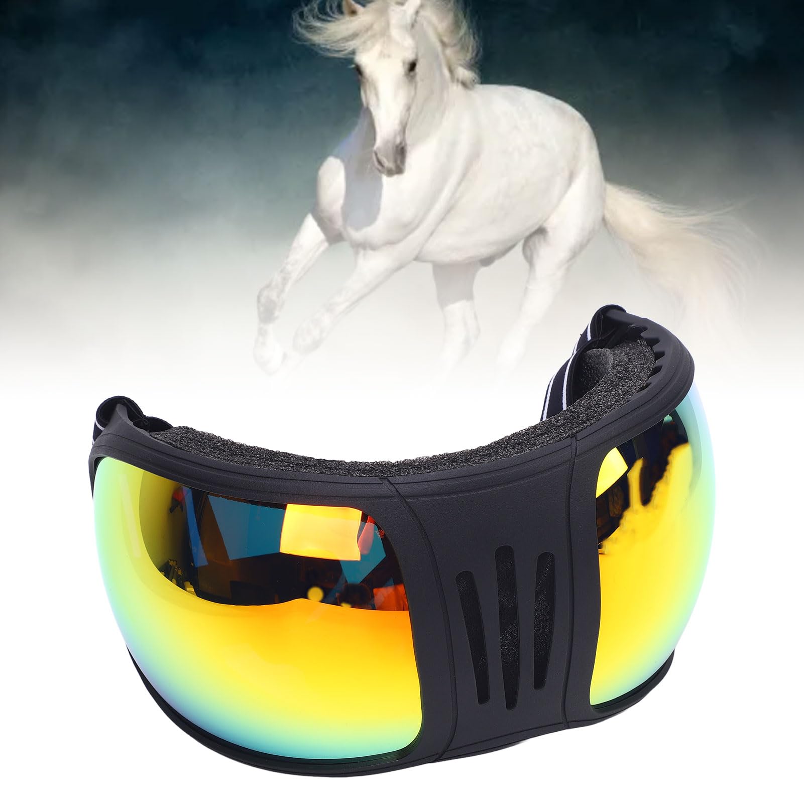 Sonew Winddichte Pferderennbrille – Schützende Sport-Sonnenbrille für Pferde mit Riemen und Weicher Schwamm-Passform