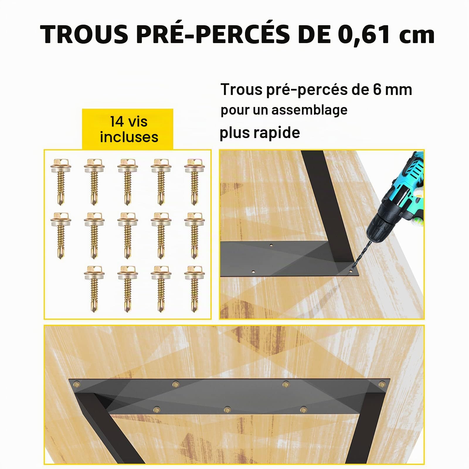 VEVOR Pieds de Table en métal, 71,1x45,7 cm, Pieds de Bureau, Lot de 2, Pieds de Meubles Forme Z, Pieds de Table Basse, Bricolage à Domicile pour Table à Manger avec Protections de Sol en Caoutchouc